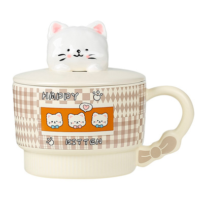 【工厂直销】大容量陶瓷杯带盖勺