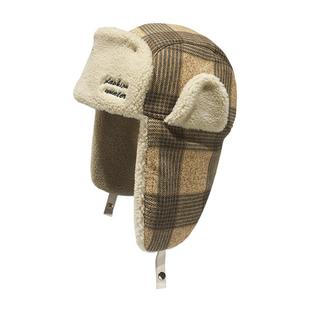 韩版可爱雷锋帽女款冬天加绒帽子骑行加厚羊羔绒防寒护耳保暖棉帽