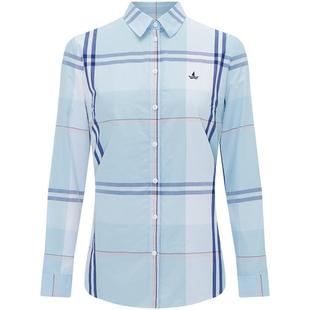 Navigare意大利小帆船蓝色长袖衬衫女士秋季时尚通勤百搭格子衬衣