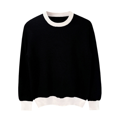 套头针织衫圆领黑白拼色毛衣潮流