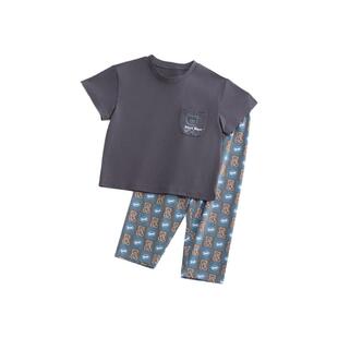 威奇猫夏款薄款莫代尔男童亲子版短袖长裤家居服睡衣套装