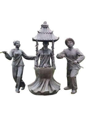 采莲船民间习俗小品舞蹈商业街公园户外玻璃钢铸铜人物雕塑摆件