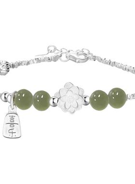 新中式爱莲说碎银手链莲花竹节手链女小清新520礼物送老婆仪式感