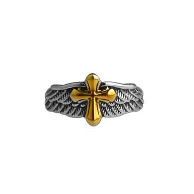 复古翅膀十字架戒指男生