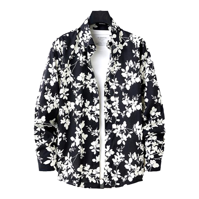 花纹衬衫痞帅黑白外套上