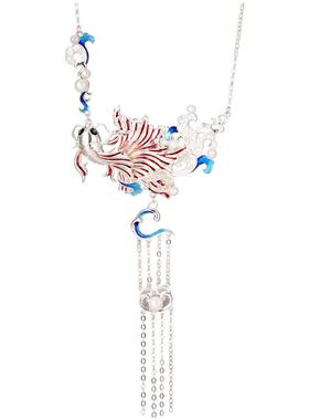 非遗花丝珐琅流苏锦鲤纯银吊坠