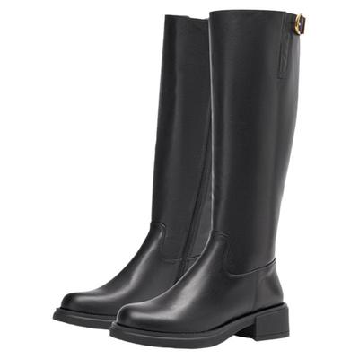 接吻猫舒适通勤粗跟骑士靴