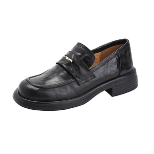 羊皮版~英伦风厚底乐福鞋女2026新款圆头一脚蹬通勤百搭小皮鞋子