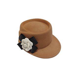 法式小香风山茶花朵羊毛呢凹槽顶海军帽子女秋冬英伦风马术骑士帽