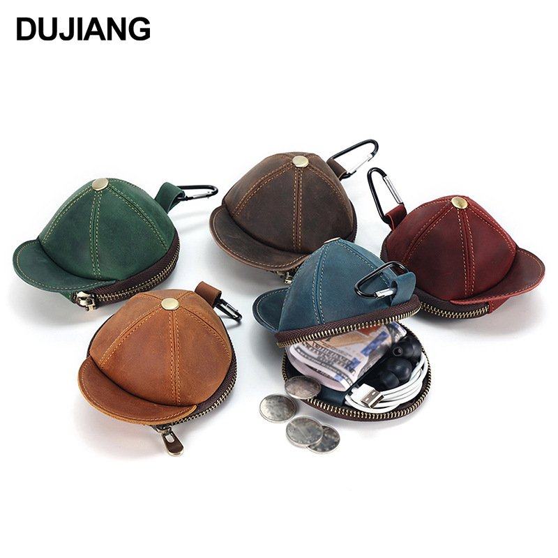 新品 真皮创意腰挂小钱包疯马皮硬币钥匙包迷你韩版可爱帽造型零