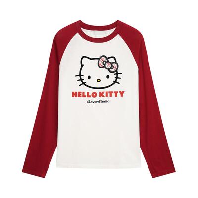 【马上红系列】REVAN芮范HelloKitty撞色插肩长袖T恤RK11001485