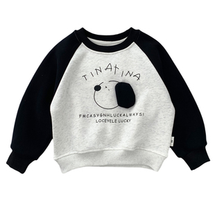 男童一体绒卫衣秋冬装2025新款儿童纯棉洋气卡通加绒插肩袖套头衫