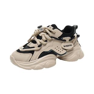 巴布豆童鞋女童运动鞋秋冬新款皮面二棉鞋儿童老爹鞋轻便男童鞋子