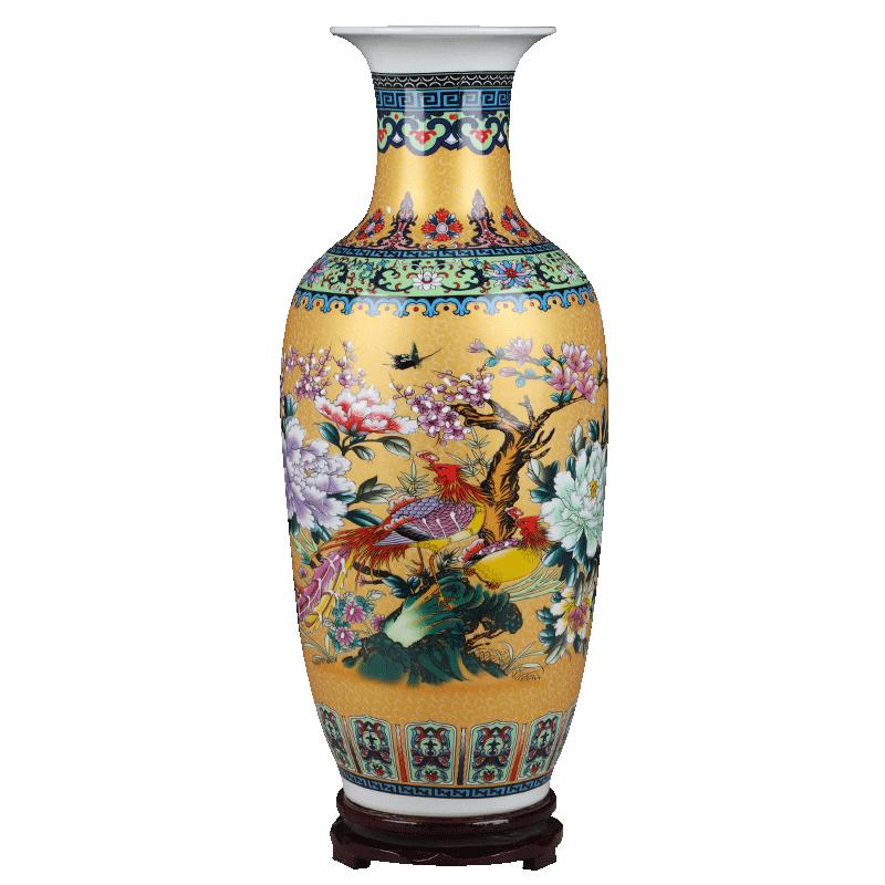 景德镇陶瓷器花瓶花插珐琅彩凤凰仿古中式客厅卧室摆件送底座包邮