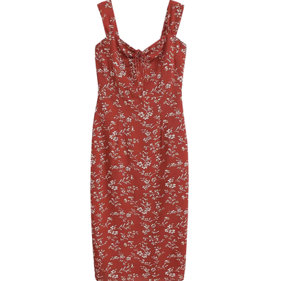 复古度假风碎花系带吊带度假长裙