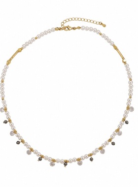 施家珍珠锆石百搭串珠项链
