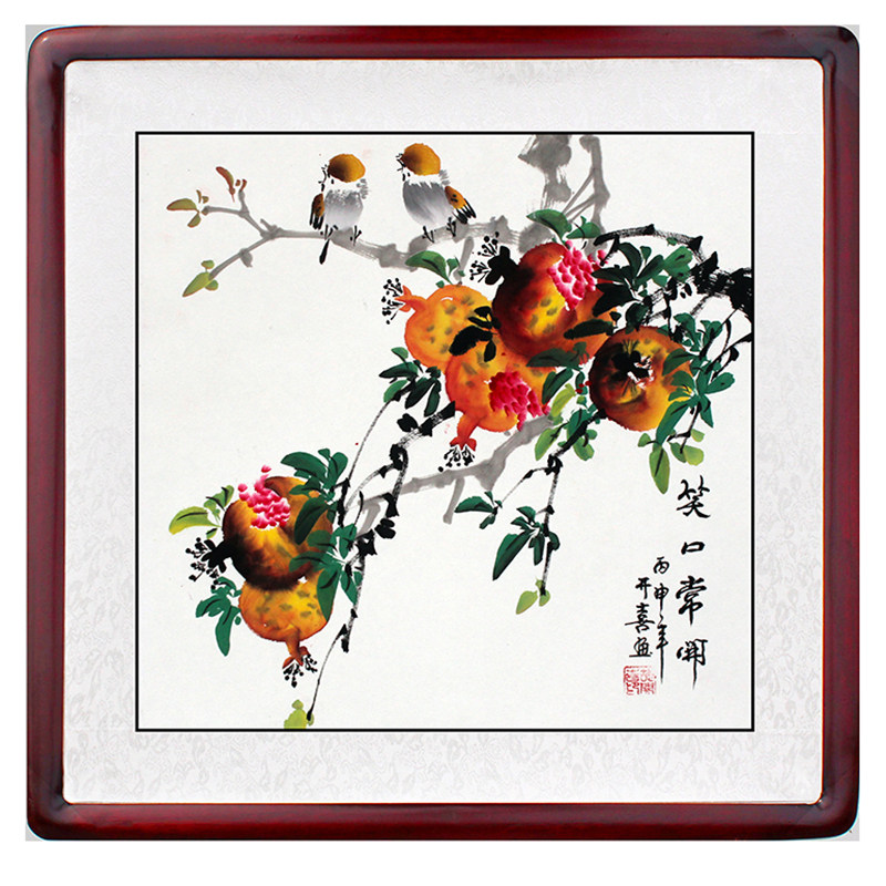 精准印花DMC十字绣客厅餐厅书房水墨画国画 石榴小鸟图笑口常开1