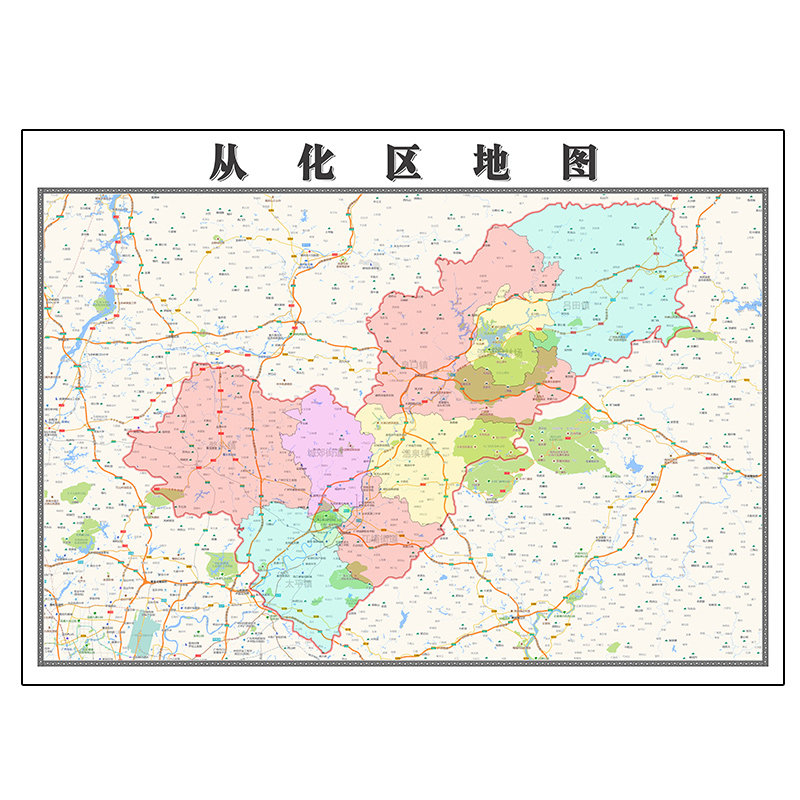 从化区地图1.1米定制广东省广州市行政区域颜色划分高清防水墙贴