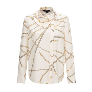 【naia醋酸】Scofield女装长袖链条印花衬衫围巾领2025夏季新品