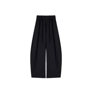 黑色闪钻弯刀阔腿裤子女胖mm大码显瘦运动镰刀卫裤今年流行梧桐裤