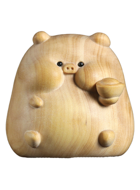 天然黄杨木四喜福猪摆件