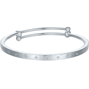 六桂福珠宝银手镯女纯银足银镯子四叶草实心推拉情人节新年礼物