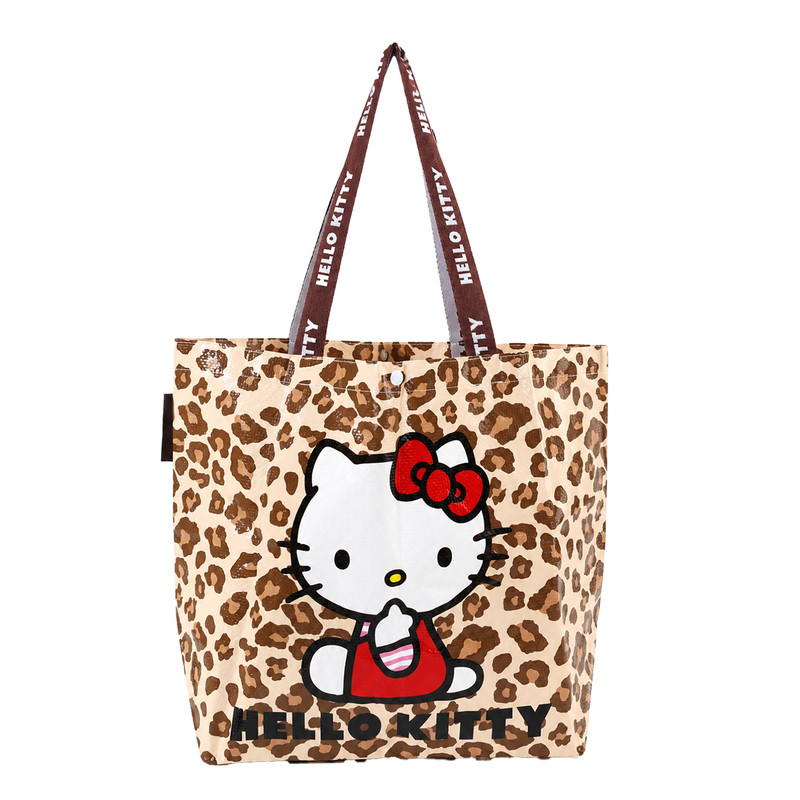 三丽鸥正版授权HelloKitty豹纹编织购物袋大容量环保袋手提单肩包