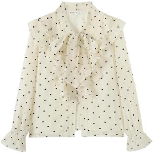 慕兔法式荷叶边波点雪纺衬衫女早秋季2025新款设计感小众长袖上衣