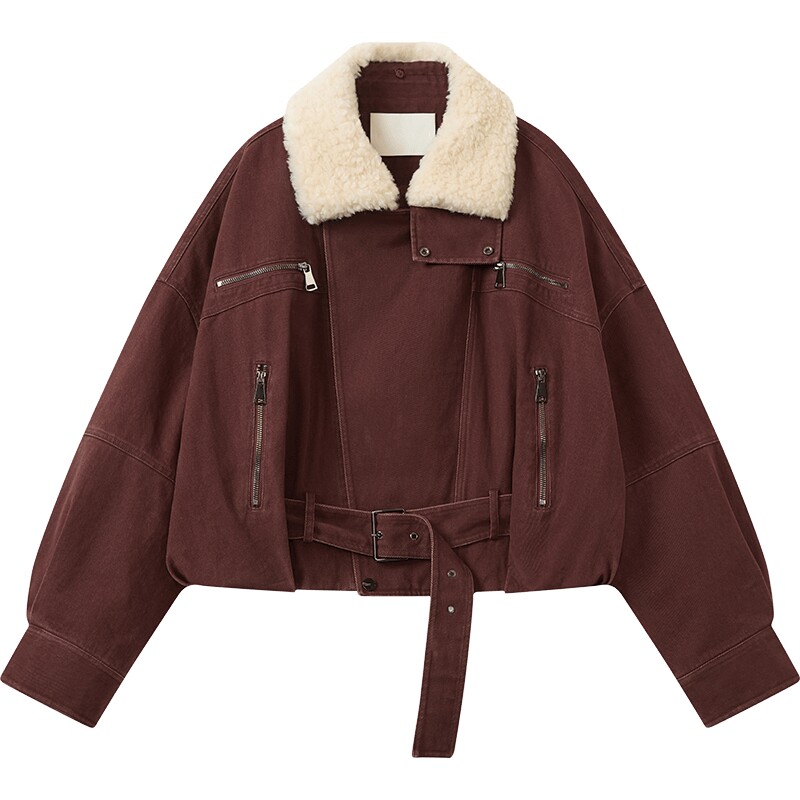 播冬季酷飒毛领短款派克羽绒服女宽松保暖外套DDS4RD5305