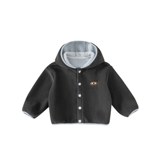 INSbobo童装儿童加绒外套女童毛绒上衣冬装男童撞色连帽衣服春装