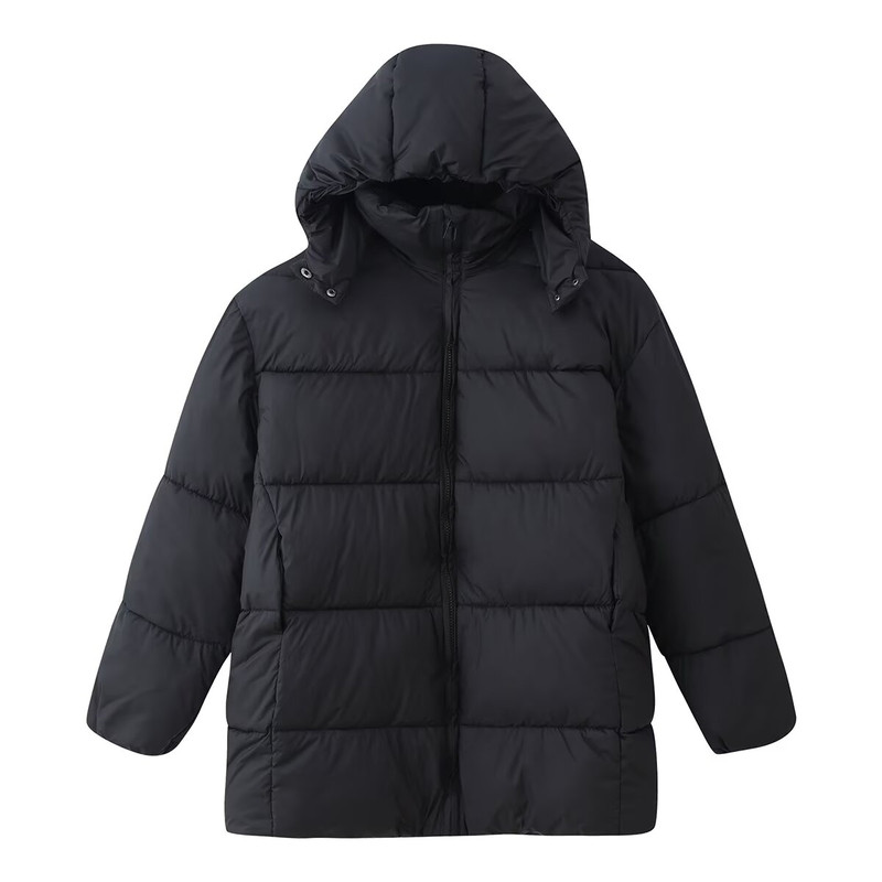 气质百搭连帽宽松纯色大棉服外套