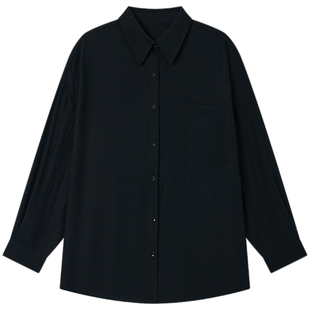 Halo Luu黑色防晒衬衫女夏季薄款开衫宽松高级感天丝长袖衬衣外套