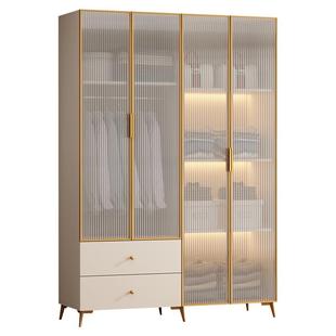 衣柜家用卧室实木小户型长虹玻璃柜子儿童出租房用定制奶油风衣橱