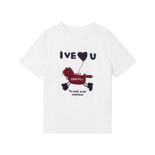 熙薇【爱意流淌】2025冬季新款设计师卡通刺绣T恤上衣H7124