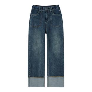 今年流行复古蓝爆款烟管牛仔裤女春季2026新款高腰九分弹力直筒裤