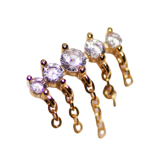 欧美ins风耳钉金色925银镶钻锆石迷你流苏吊坠耳骨钉个性小耳钉