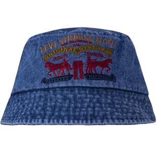 Levi's李维斯新款男女童大童牛仔双马标刺绣logo渔夫帽儿童帽子潮
