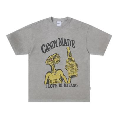 CANDYMADE春夏ET.系列杰克丹尼潮流灰色竹节棉宽松圆领短袖T