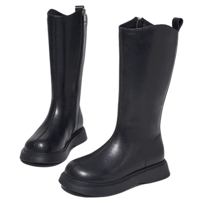 红蜻蜓女童鞋儿童黑色长筒靴