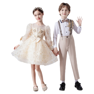 儿童合唱演出服中小学生团体诗歌朗诵女童礼服蓬蓬裙男童表演服装