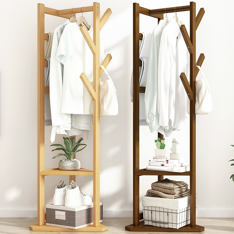 衣帽架挂包衣架收纳家用简约现代卧室落地实木小型多功能置物架子