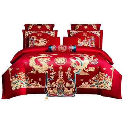 精品婚庆四件套大红刺绣龙凤