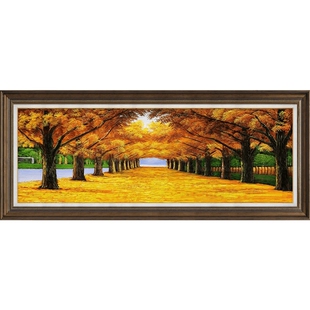 美式客厅装饰画沙发背景墙挂画欧式卧室床头满地遍地黄金大道油画