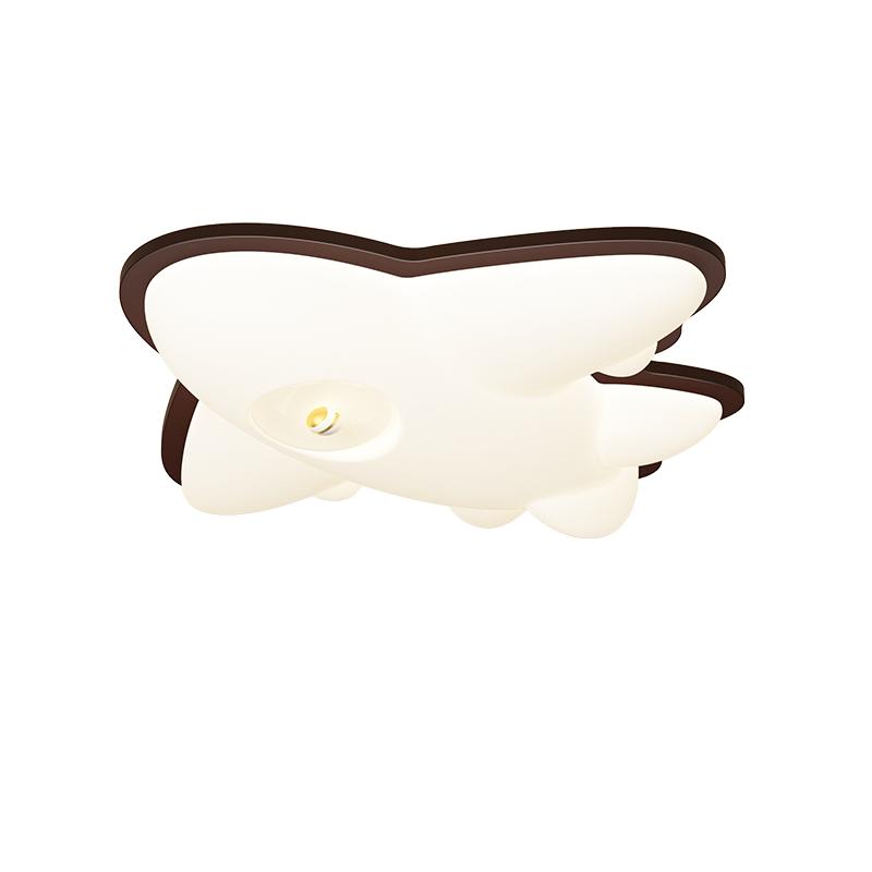 箭牌中古奶油风吸顶灯胡桃木色飞机灯卧室灯男女孩护眼儿童房间灯