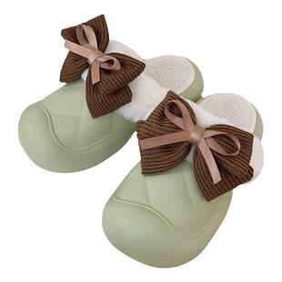 细细条 绸带蝴蝶结棉拖鞋冬季室内休闲防滑保暖时尚包头月子鞋女