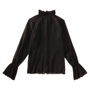 雪纺衫上衣女长袖内搭纱衣洋气大码蕾丝打底衫女透视内衬网纱上衣