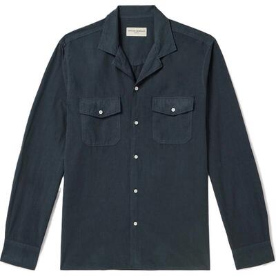 Officine Generale春夏男士古巴领莱赛尔棉质混纺衬衫