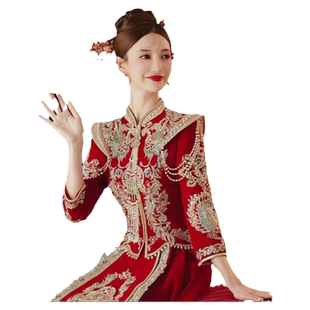 重工秀禾服新娘婚服结婚中式嫁衣高级新款缎面大码龙凤褂秀和丝绒