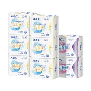 ABC极薄0.1日夜用卫生巾超薄透气带护翼防侧漏姨妈巾旗舰店正品