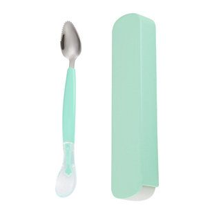 儿童勺子不锈钢304硅胶家用水果刮挖泥勺新生婴儿餐具宝宝辅食勺